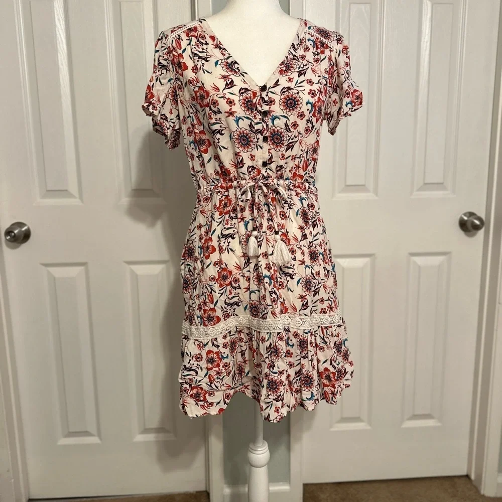 Knox Rose Floral White Red Pink Blue Dress Size XS - Picture 2 of 6